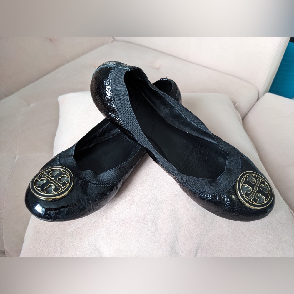 Tory Burch Patent Leather Caroline Ballet Flats, sz 7.5